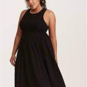 BLACK SMOCKED CHALLIS MIDI DRESS NWT Size 1